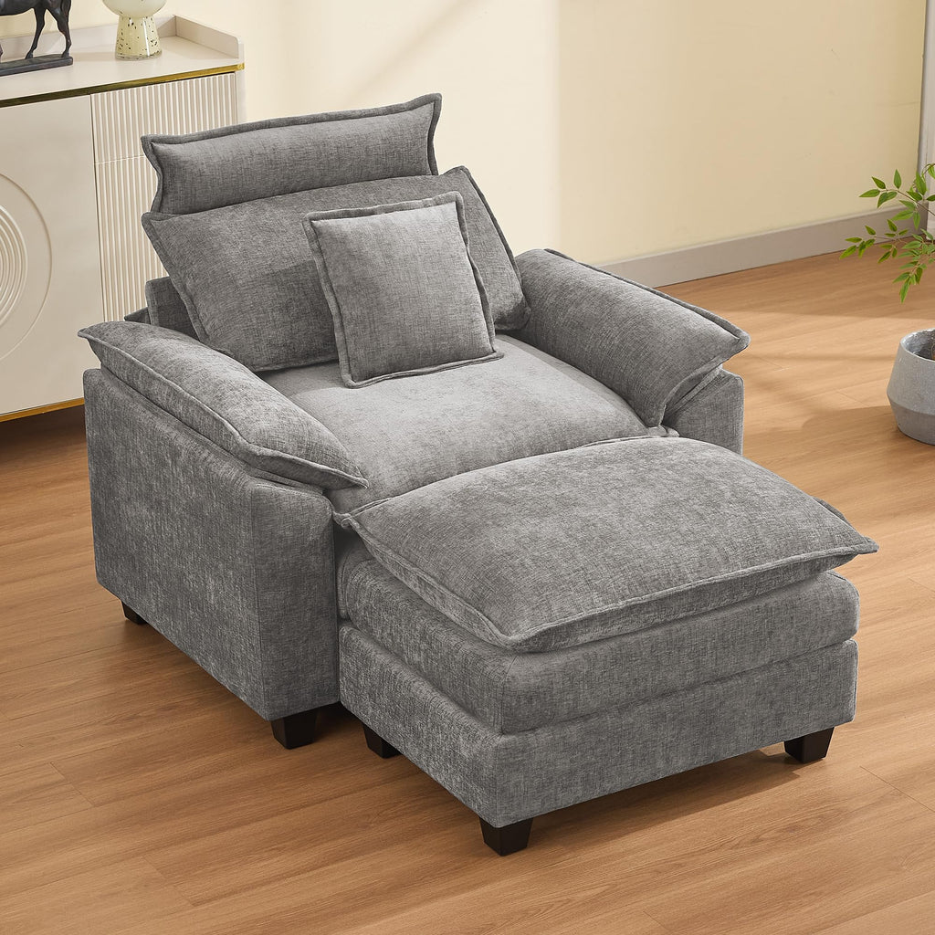 Oversized Chenille Sofa Chair with Ottoman M720880