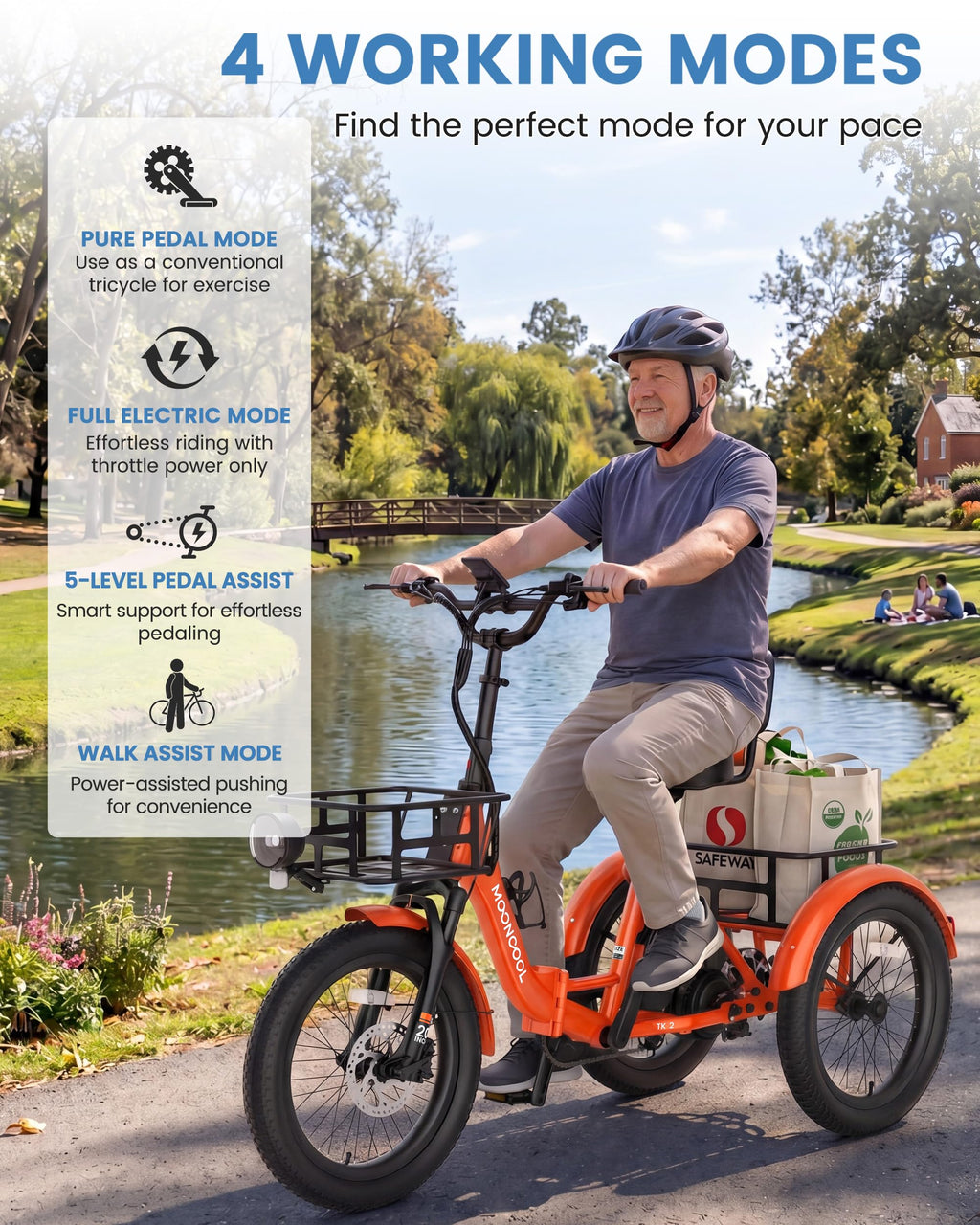 Electric Trike for Adults, 500W 20" Fat Tire Folding Tricycle L61300
