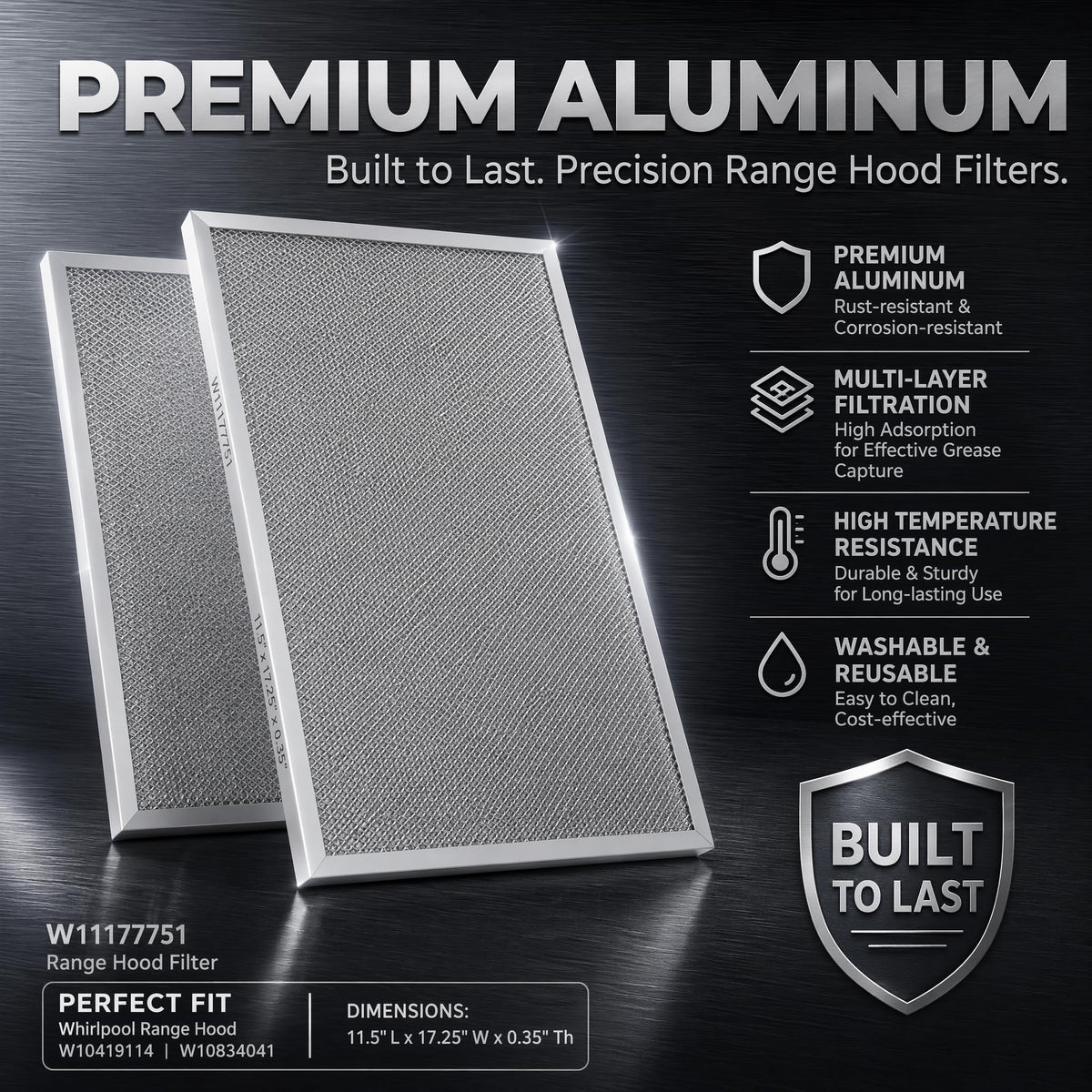 Aluminum Mesh Range Hood Filter 11.5"x17.25" 2 Pack X768