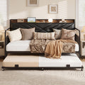 Black Metal Twin Daybed with Trundle and Storage Headboard V7019