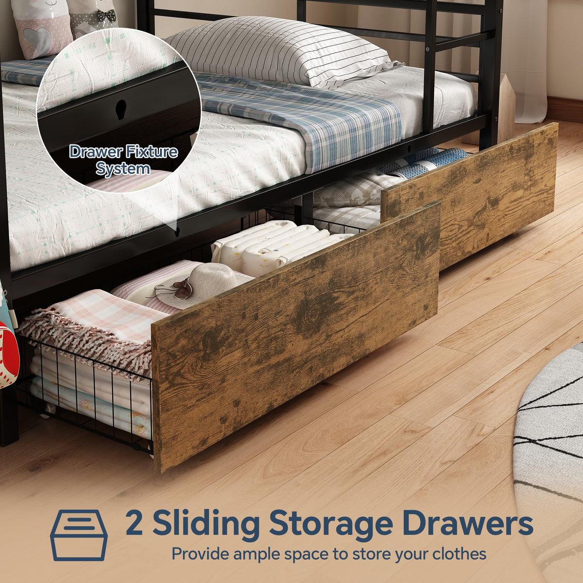 Twin Over Twin Metal Bunk Bed with Storage N910044